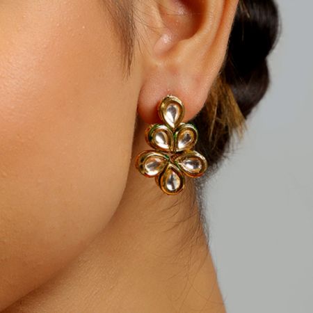 Handcrafted Floral Kundan Stud Earrings Heritage Finish